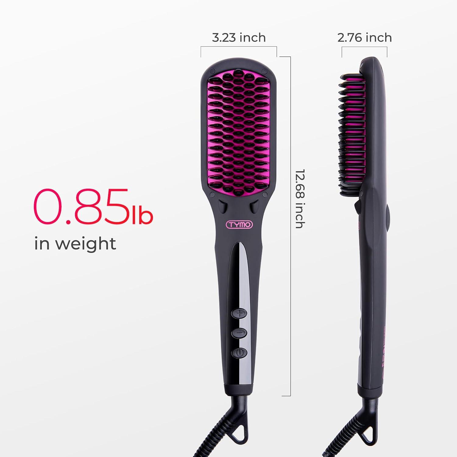 image:imageTYMO Ionic Hair Straightener Brush Straightening Comb with 10M Negative Ions 25s Heatup 16 Temps Dual Voltage LED Display Ceramic Hot Comb Hair Brush Straightener for Women PinkElegant Matte Black