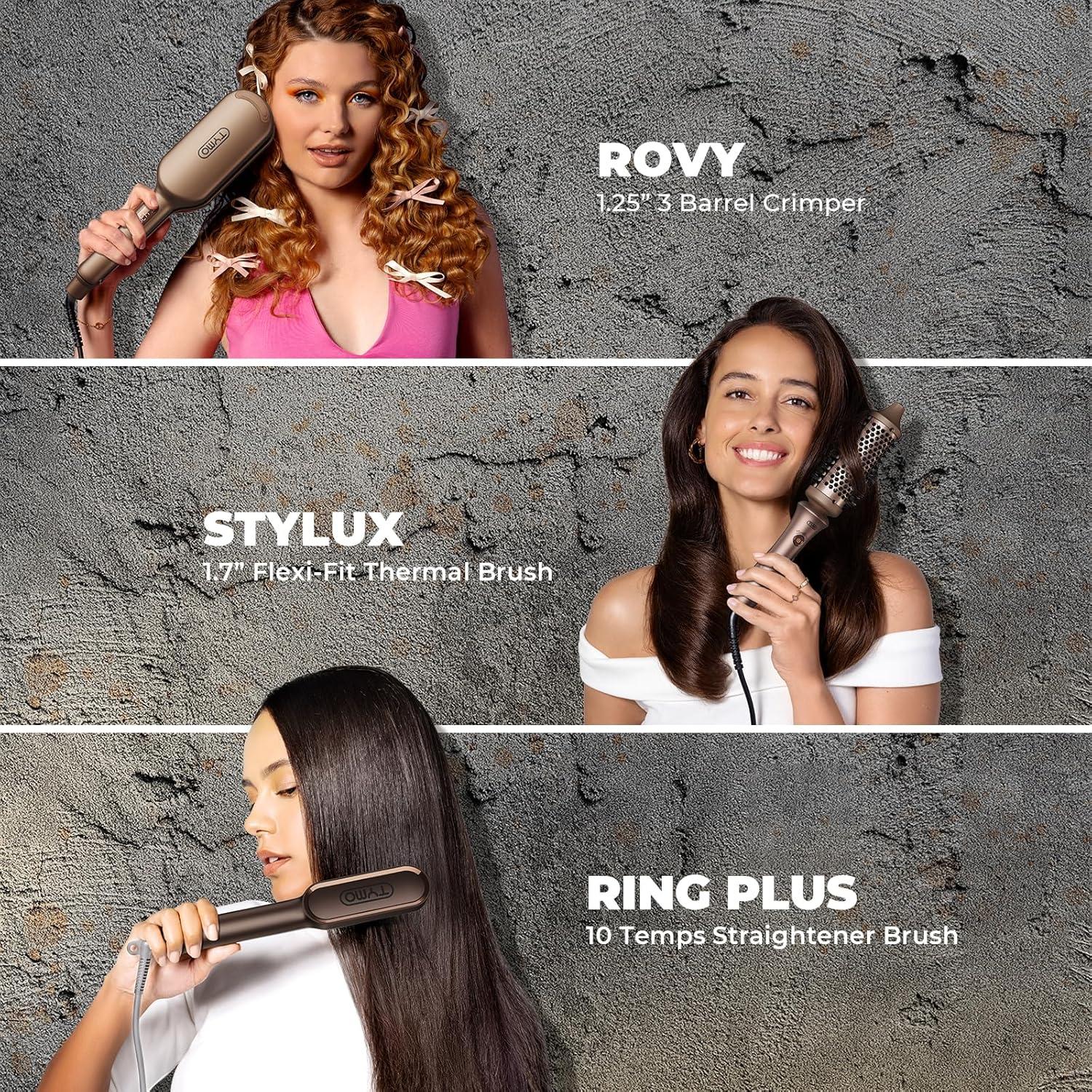 image:imageTYMO Limited Edition Styling Set Include TYMO ROVY Hair Crimper Wave Curling Iron amp Ring Plus Straightener Brush amp STYLUX Thermal Brush 3 in 1 Ionic Hair Curler Tool Set for Women