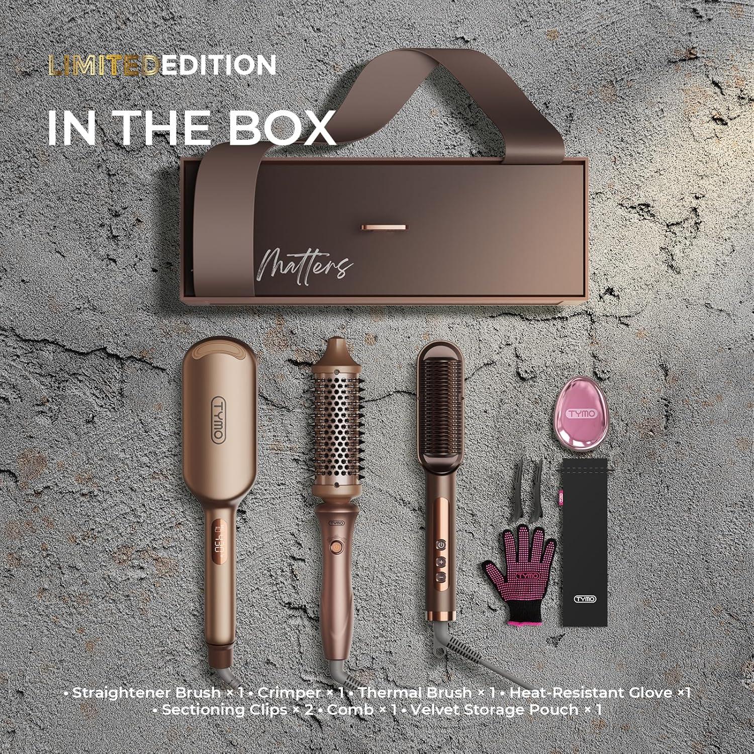 image:imageTYMO Limited Edition Styling Set Include TYMO ROVY Hair Crimper Wave Curling Iron amp Ring Plus Straightener Brush amp STYLUX Thermal Brush 3 in 1 Ionic Hair Curler Tool Set for Women