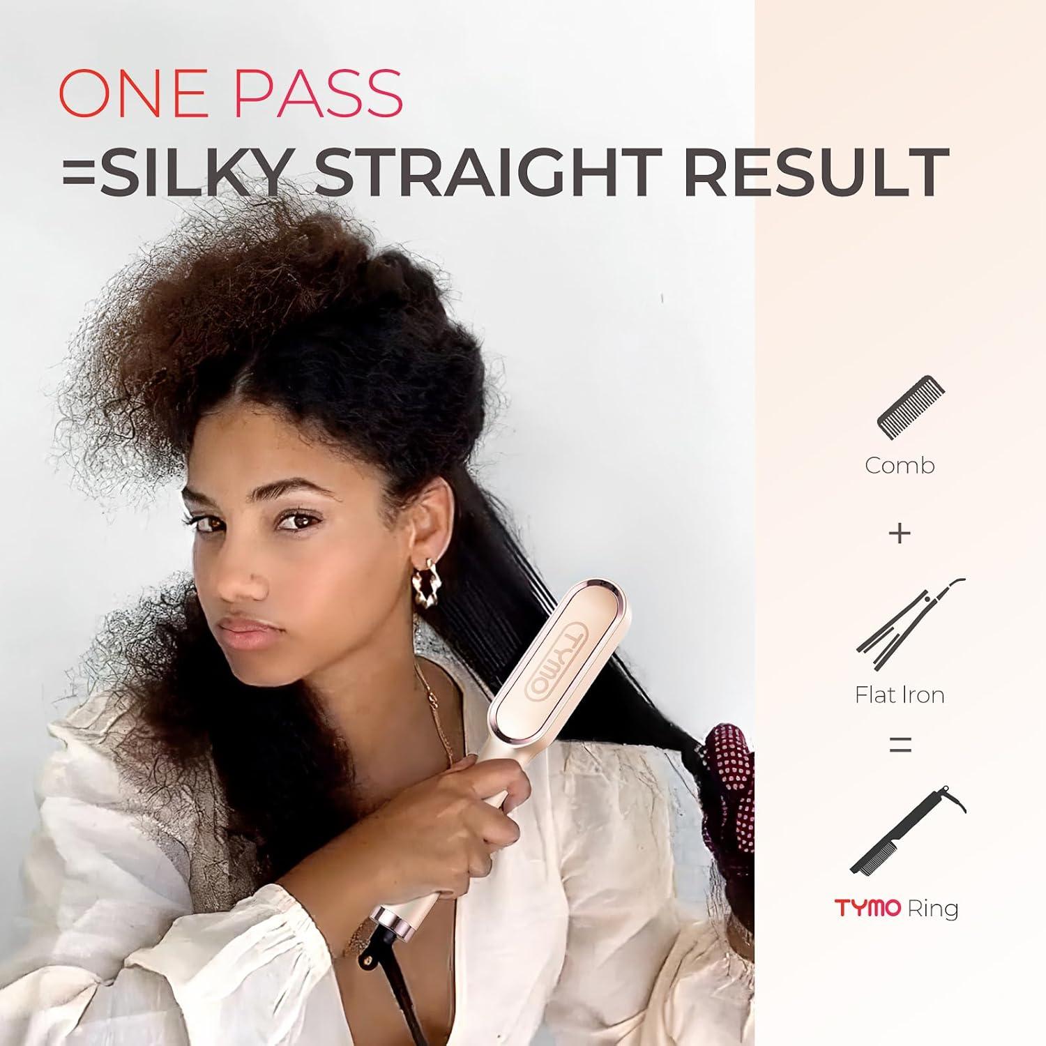 image:imageTYMO Ring Hair Straightener Brush Hair Straightening Iron with Builtin Comb 20s Fast Heating amp 5 Temp Settings amp AntiScald Perfect for Professional Salon at Home Sakura PinkPeach
