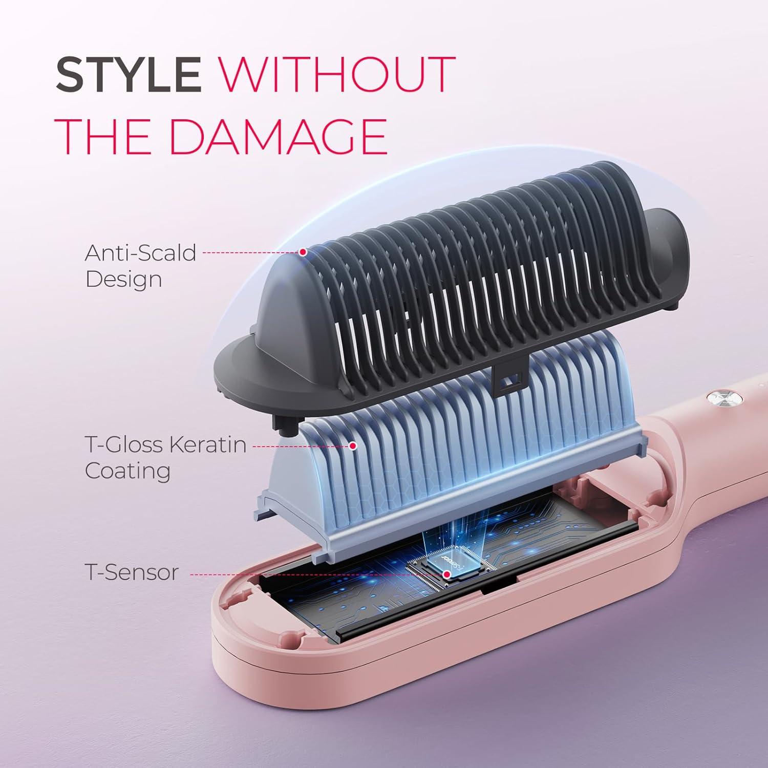 image:imageTYMO Ring Hair Straightener Brush Hair Straightening Iron with Builtin Comb 20s Fast Heating amp 5 Temp Settings amp AntiScald Perfect for Professional Salon at Home Sakura PinkSakura Pink