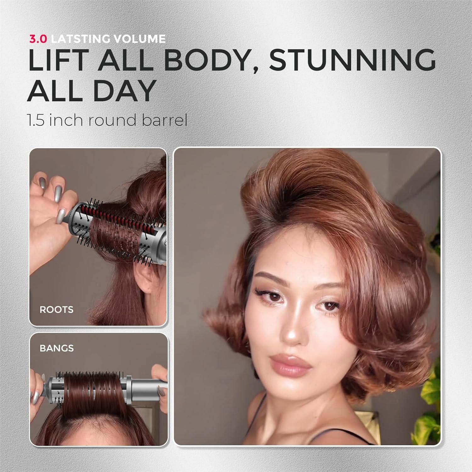 image:imageTYMO STYLUX PRO Thermal Brush Curling Brush 15 Inch Blowout Heated Round Volumizer Hair Straightener and Curler 2 in 1 800M Negative Ion for Smoother LCD Display 5 Temp Dual Voltage GoldGray