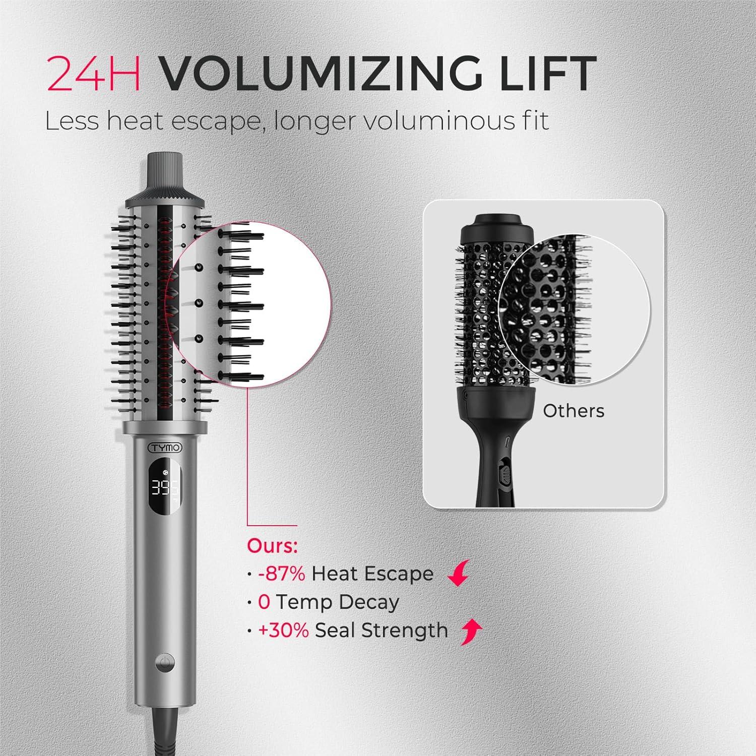 image:imageTYMO STYLUX PRO Thermal Brush Curling Brush 15 Inch Blowout Heated Round Volumizer Hair Straightener and Curler 2 in 1 800M Negative Ion for Smoother LCD Display 5 Temp Dual Voltage GoldGray