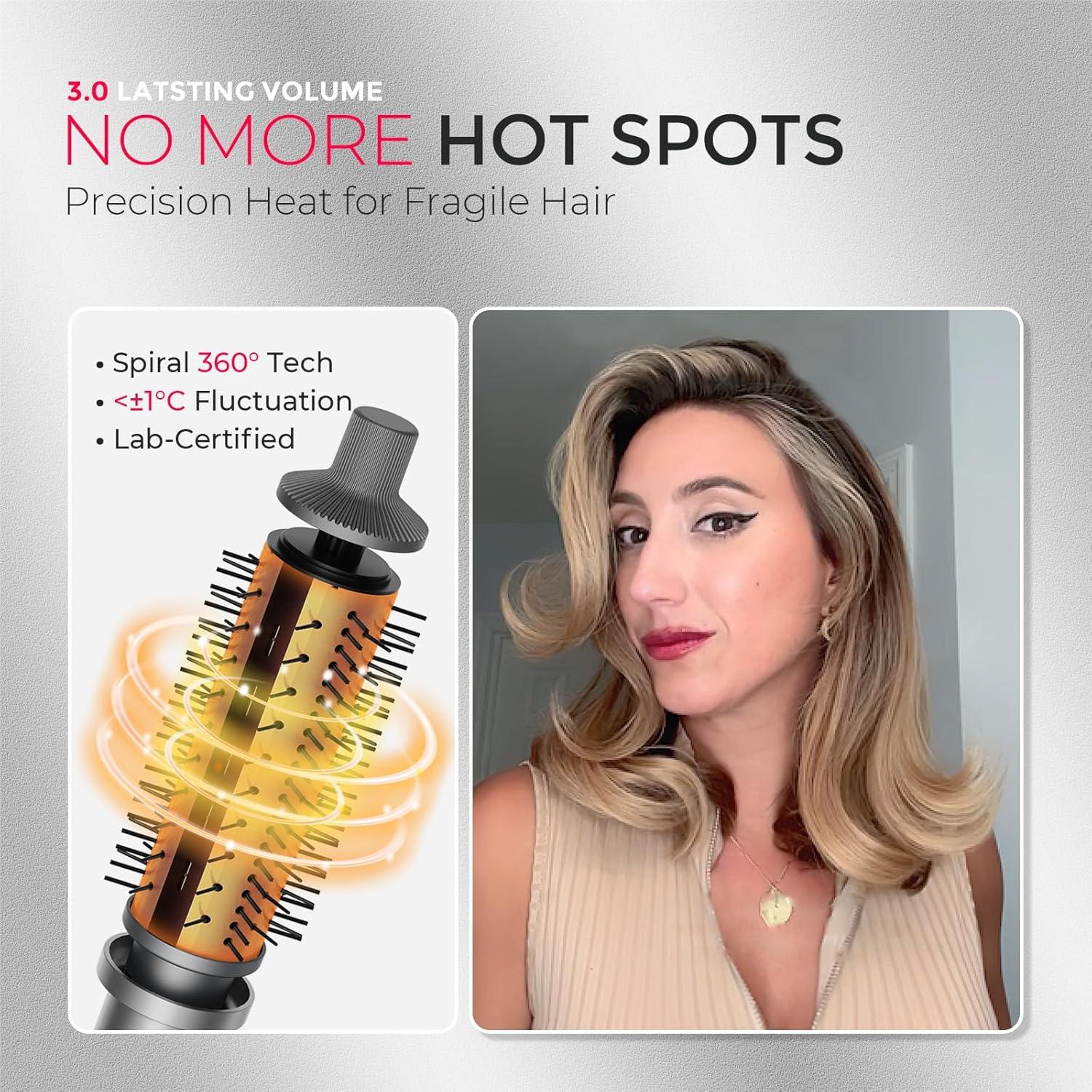 image:imageTYMO STYLUX PRO Thermal Brush Curling Brush 15 Inch Blowout Heated Round Volumizer Hair Straightener and Curler 2 in 1 800M Negative Ion for Smoother LCD Display 5 Temp Dual Voltage GoldGray