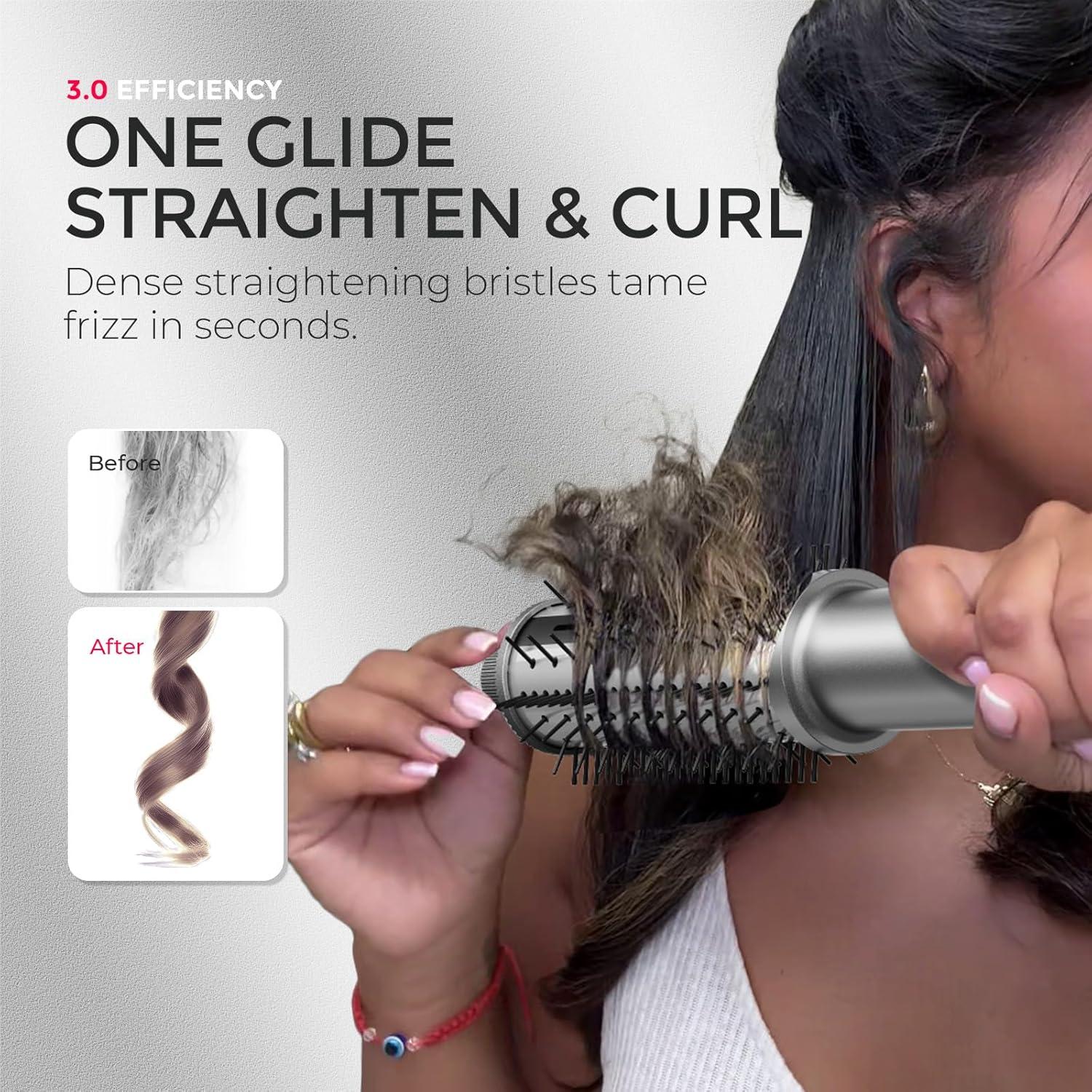 image:imageTYMO STYLUX PRO Thermal Brush Curling Brush 15 Inch Blowout Heated Round Volumizer Hair Straightener and Curler 2 in 1 800M Negative Ion for Smoother LCD Display 5 Temp Dual Voltage GoldGray