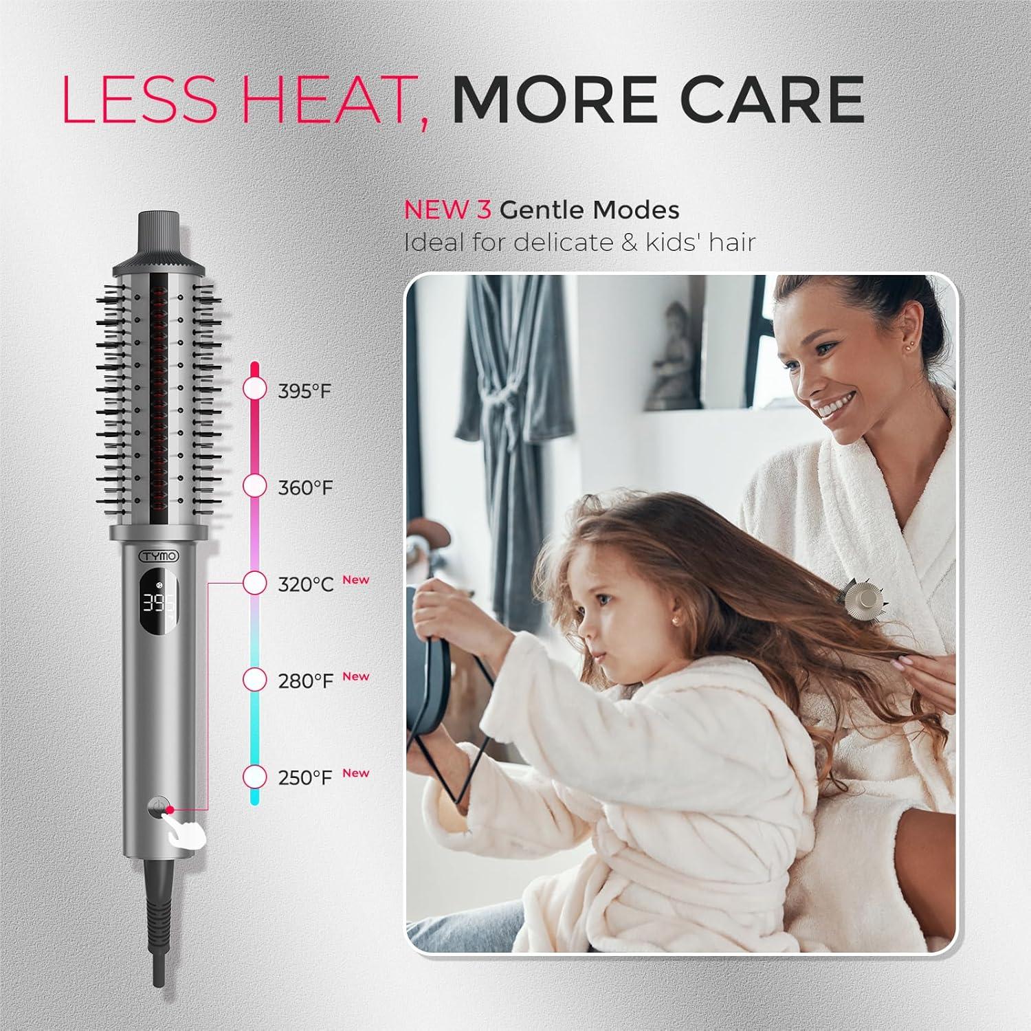 image:imageTYMO STYLUX PRO Thermal Brush Curling Brush 15 Inch Blowout Heated Round Volumizer Hair Straightener and Curler 2 in 1 800M Negative Ion for Smoother LCD Display 5 Temp Dual Voltage GoldGray