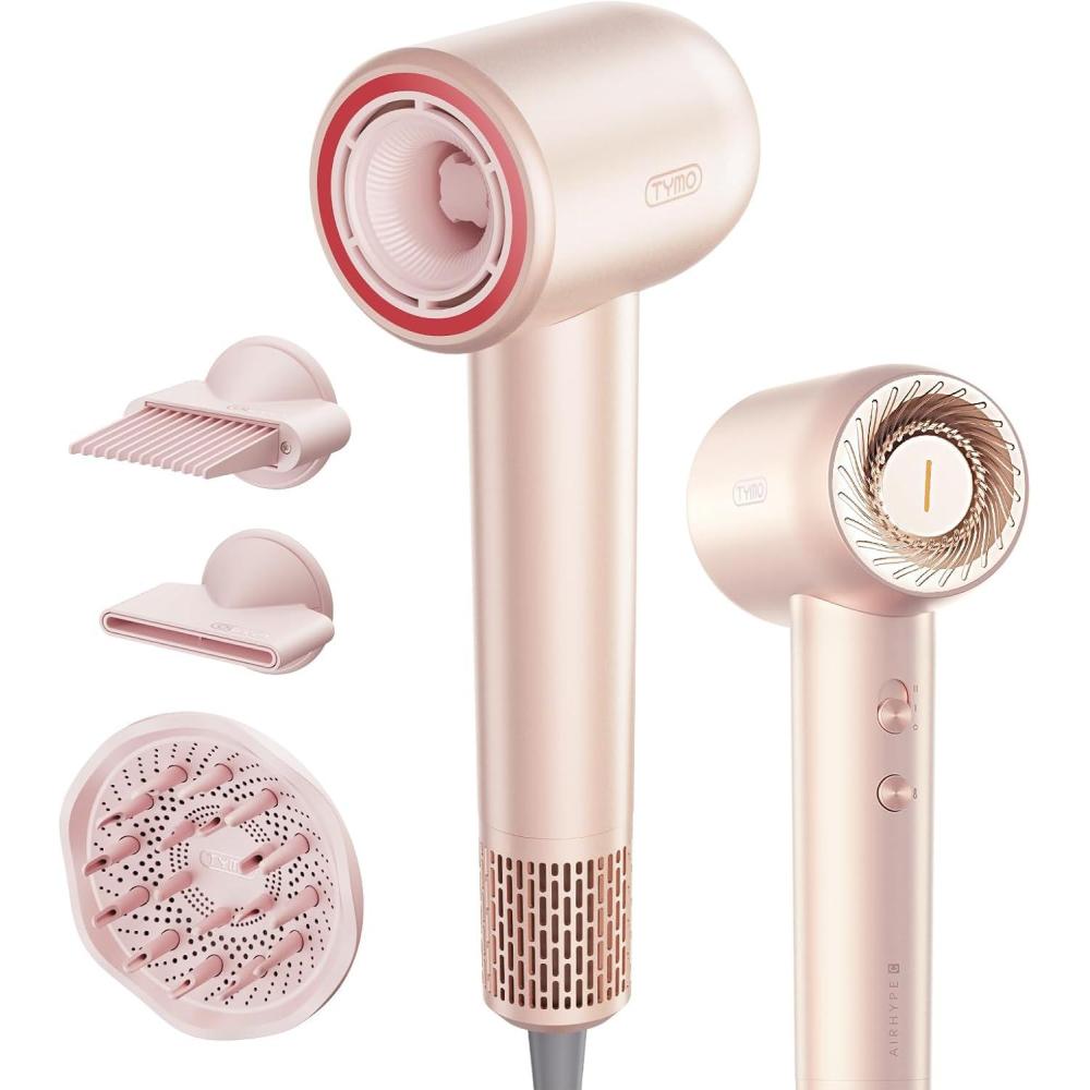 image:imageBlow Dryer with Comb TYMO AIRHYPE Compact 200 Million lonic Hair Dryer with Diffuser Fast Dry Pink Blow Dryer for Women 110000RPM Portable Hairdryer for Curly Hair 4 Temps amp 2 Speeds