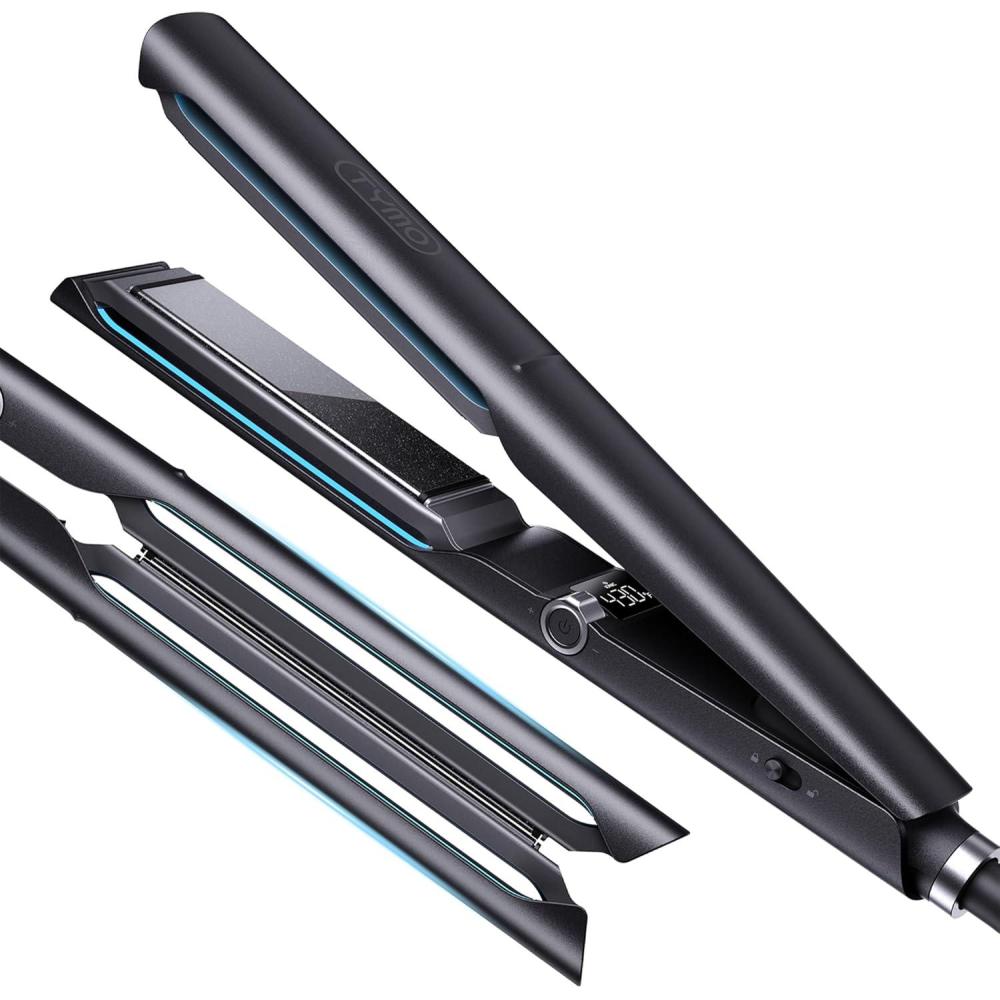 image:imageTYMO 20 Flat Iron Hair Straightener for Women 1 Long Ceramic Professional 2 in 1 Straightener and Curler for Fast Smooth Styling Innovative Hollow Design to Boost Curls 500M Ionic BlackBlack