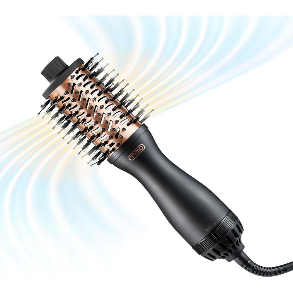 image:imageTYMO 20 Hair Blow Dryer Brush Blowout Hot Air Brush One Step Volumizer Upgraded 2 Inch Barrel Roller Curling Styler 3X Faster Drying 06 lb Lightweight Straightener Curling in One GoldBlack