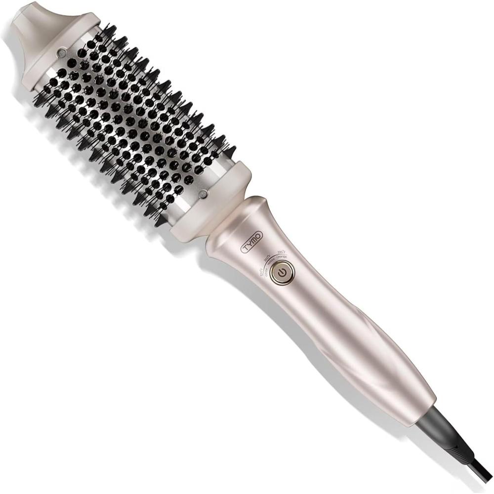 image:imageTYMO 20 Thermal Brush Curling Brush STYLUX 17 Blowout Volumizer with FlexiFit for Hair Straightening Heated Round Styler Tool Hair Straightener and Curler 2 in 1 Dual Voltage amp Light Gold