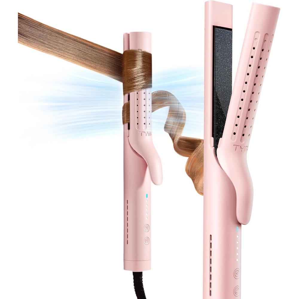 image:imageTYMO Airflow Curling Iron for Lasting Curls  Flat Iron Hair Straightener and Curler 2 in 1 AntiScald Ionic Curling Wand 125 Inch 360 Cool Air 5 Temps amp Dual Voltage for Long Short Hair Pink