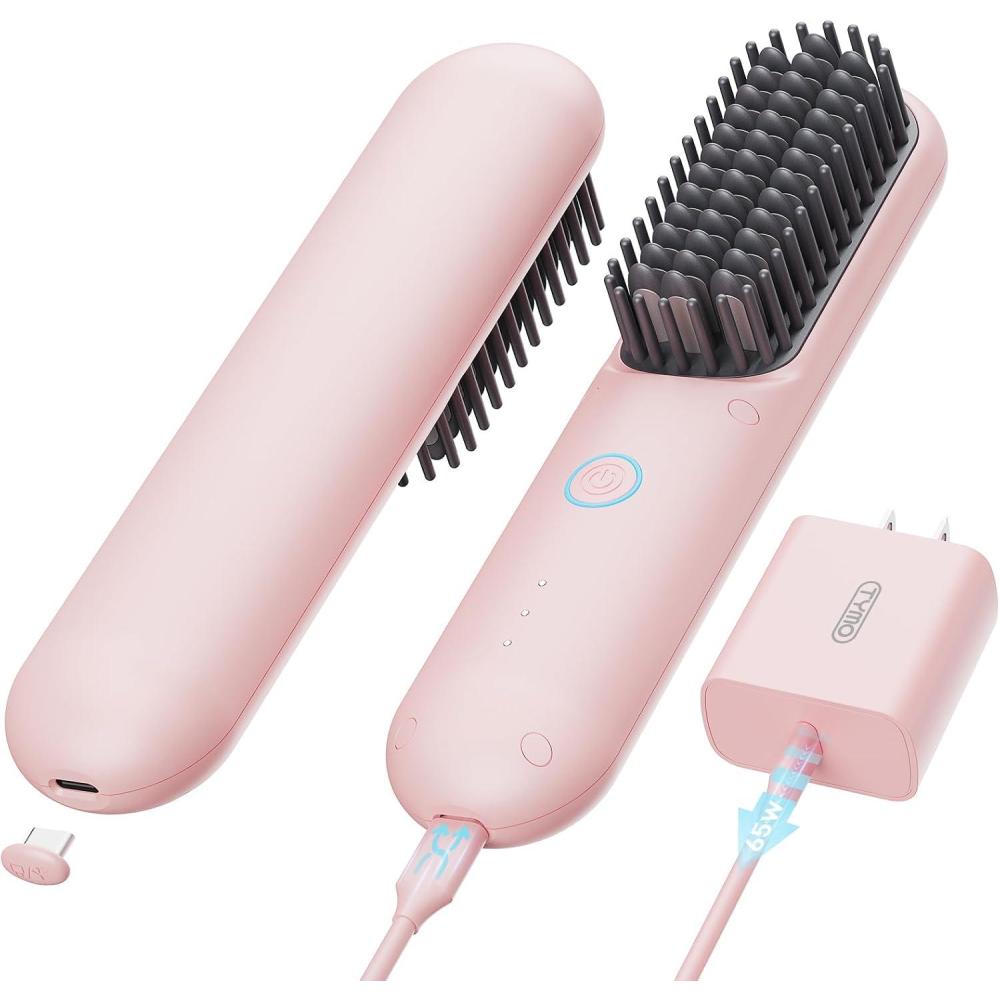 image:imageTYMO Cordless Hair Straightener Brush Porta PRO Portable Straightening Brush for Travel Mini Ionic Hot Comb Straightener for Women Lightweight onThego Cordless and Fast Charger Dual Power