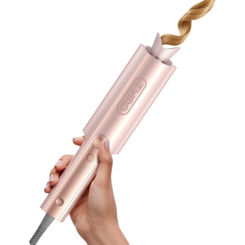 image:imageTYMO CurlPro Plus Automatic Rotating Curling Iron Upgraded Long Barrel Curling Wand for Long Hair Ceramic Hair Curler for Women AntiScald TangleFree 600M Ionic Dual VoltageGold Blush 1 InchGold Blush