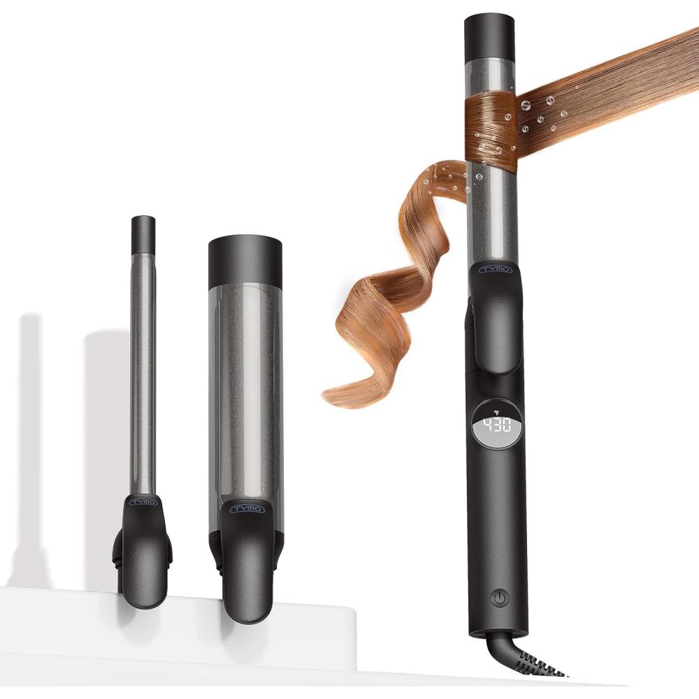 image:imageTYMO Curling Iron Set 12 1 1 12 Inch Professional Ceramic Hair Curler for Spiral Curls amp Beach Waves Ionic Curling Wand for Women ShortLong Hair Fast Heating Dual Voltage amp 5 Temps BlackBlack