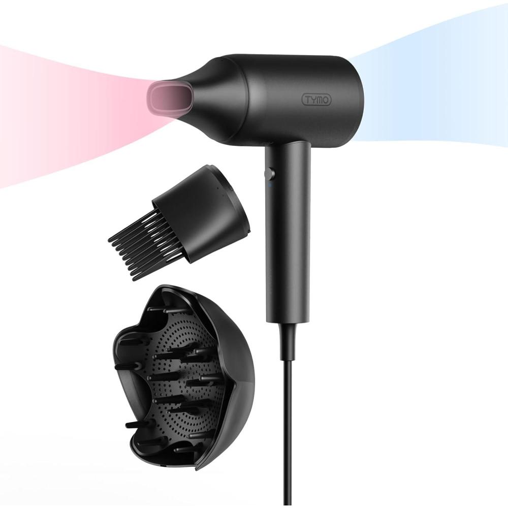 image:imageTYMO Diffuser Hair Dryer Blow Dryer 300 Million Ionic Hairdryer with Diffuser amp Comb Attachment for Curly Hair Professional Blowdryer for Women Cool Air Button Small Travel Lightweight BlackBlack