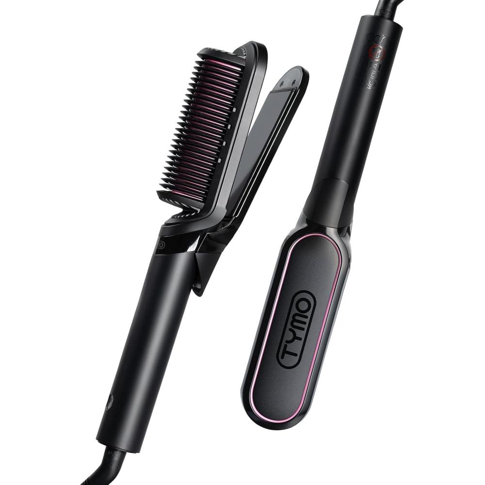 image:imageTYMO Flat Iron Hair Straightener Brush 2 in 1 200M Ions Hair Straighteners for Women Ceramic Dual Voltage Straightening Hot Comb for AntiFrizz Straights Waves Curl 3X Less Heat Damage BlackBlack