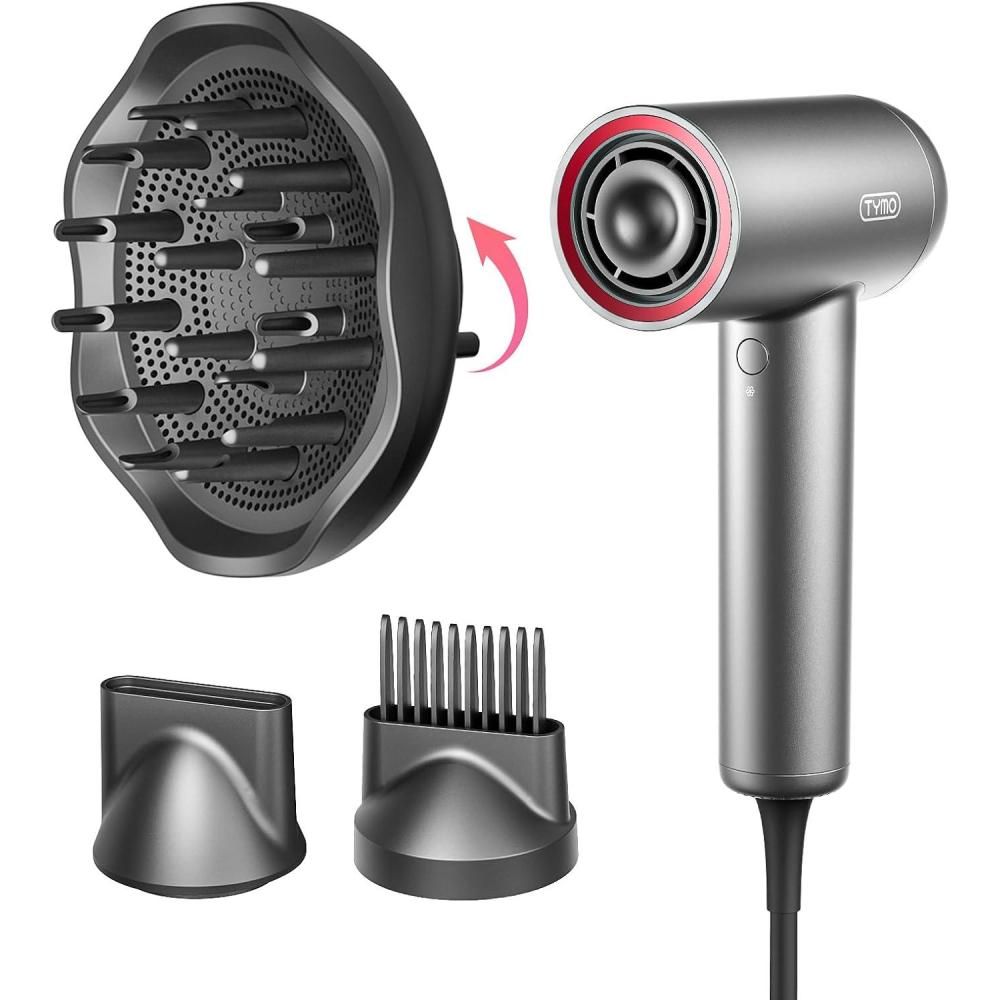 image:imageTYMO Hair Dryer with Diffuser 1500W HighSpeed Professional AIRHYPE Lite Blow Dryer with Comb for Fast Drying 110000RPM Brushless Motor 200 Million Ionic Hairdryer 3 Speeds amp 4 Temps LowNoise