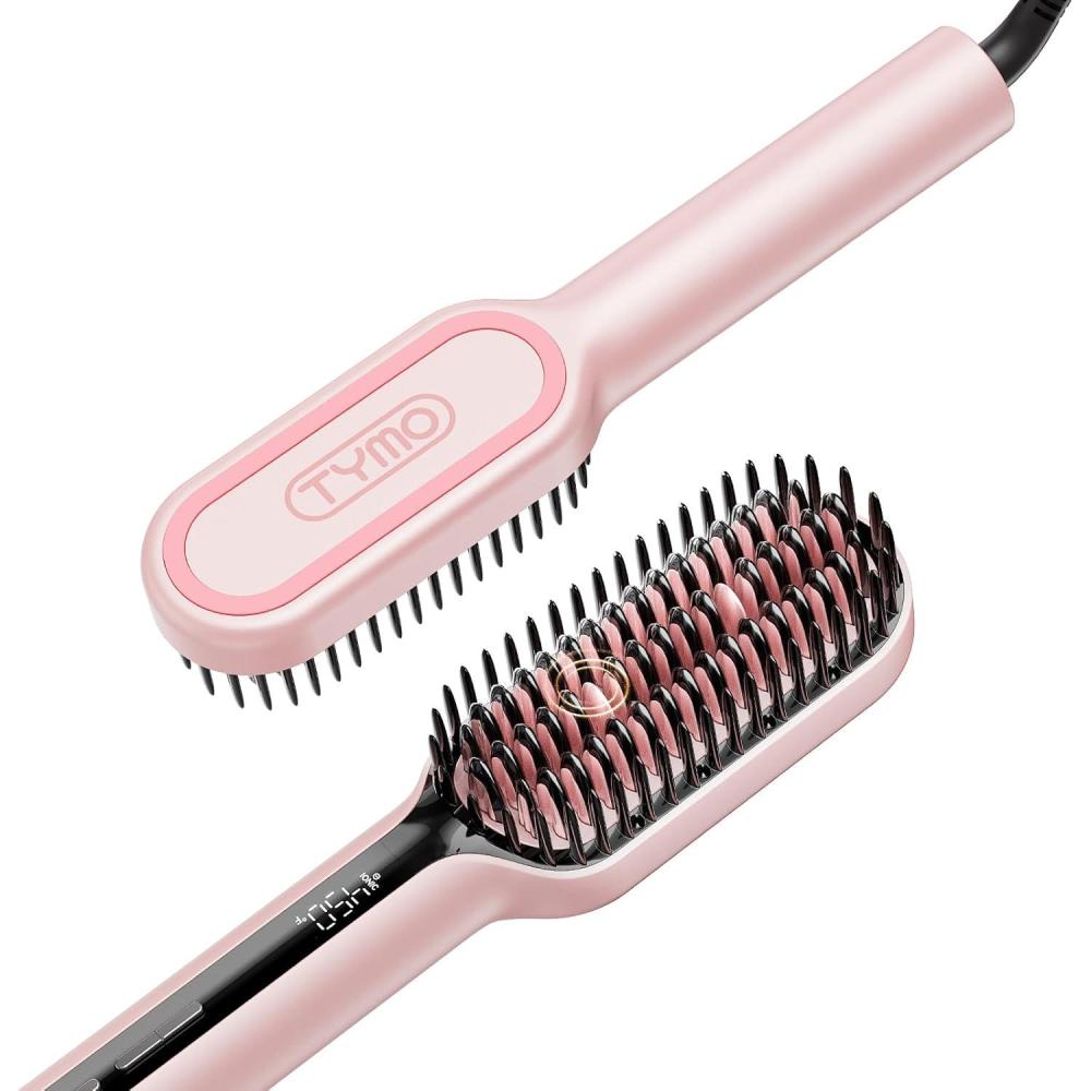 image:imageTYMO Hair Straightener Brush Upgraded Ionic Compact Straightening Brush for Women with WaveDesign Bristles Fast Smooth Styling Lightweight Hot Comb amp Travel Flat Iron 1 Billion Ions BlackPink
