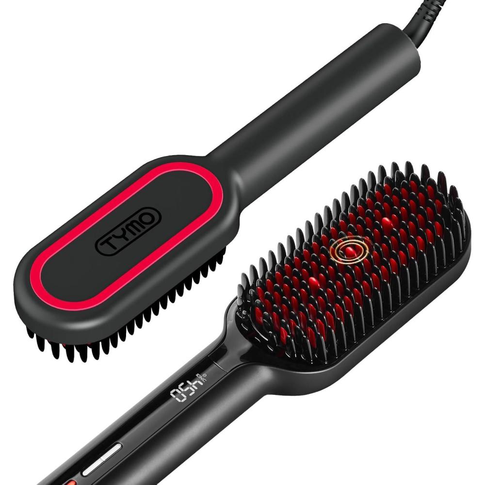 image:imageTYMO Hair Straightener Brush Upgraded Ionic Plus Straightening Brush with Dense Bristles 16 Temps Dual Voltage Ceramic Hot Comb for Women Flat Iron for Thick Curly Hair BlackBlack