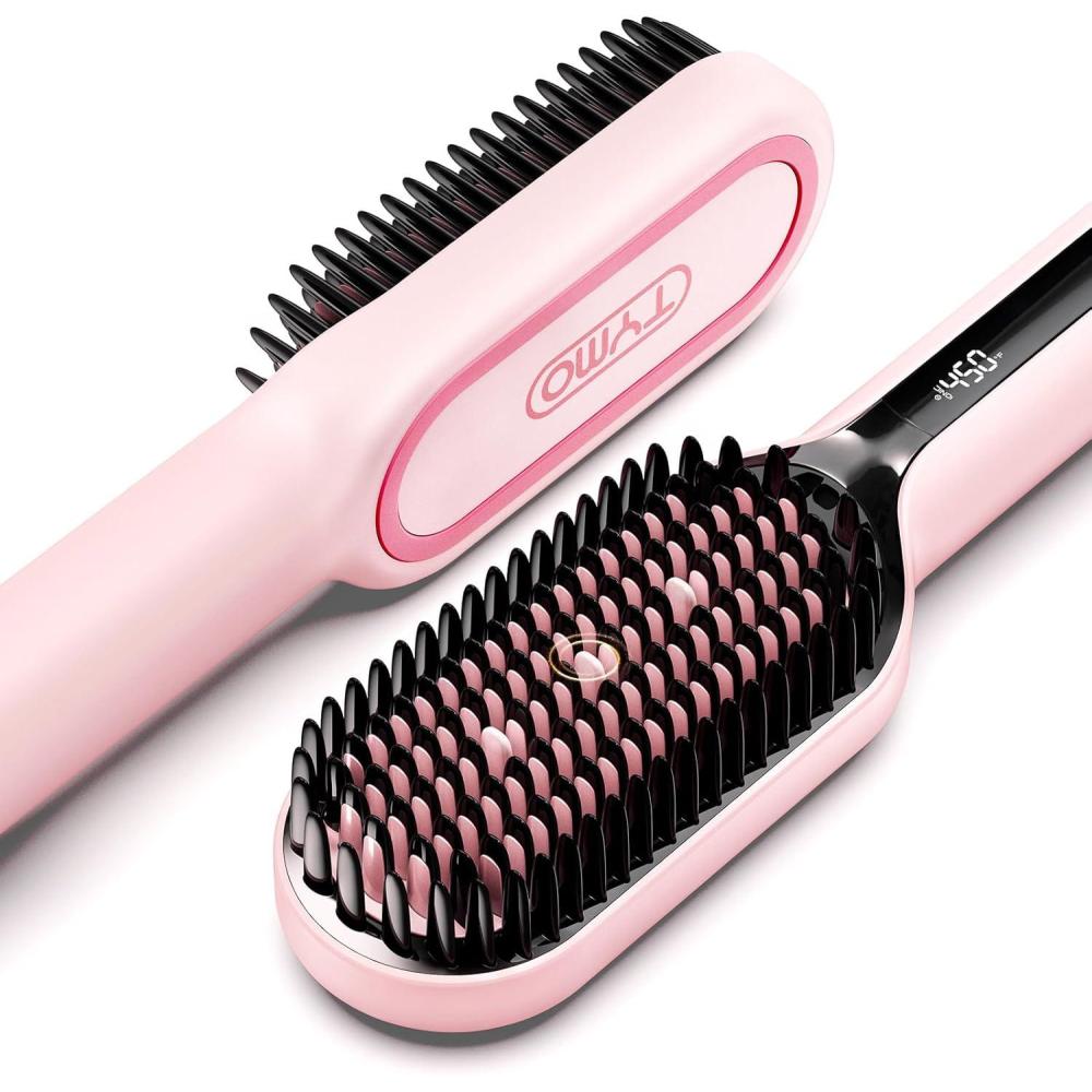 image:imageTYMO Hair Straightener Brush Upgraded Ionic Plus Straightening Brush with Dense Bristles 16 Temps Dual Voltage Ceramic Hot Comb for Women Flat Iron for Thick Curly Hair BlackPink