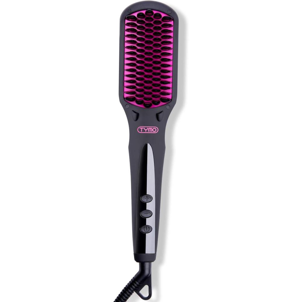 image:imageTYMO Ionic Hair Straightener Brush  Straightening Comb with 10M Negative Ions 25s Heatup 16 Temps Dual Voltage LED Display  Ceramic Hot Comb Hair Brush Straightener for Women PinkElegant Matte Black