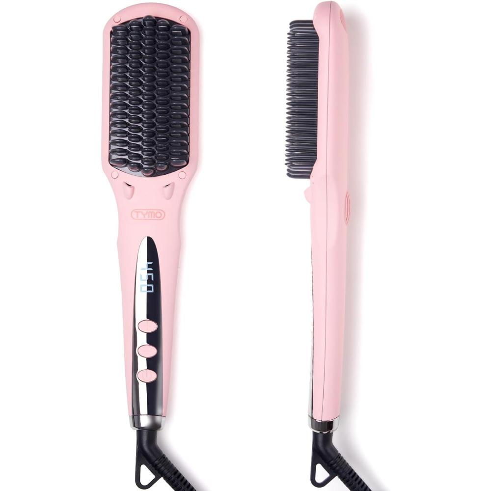 image:imageTYMO Ionic Hair Straightener Brush Straightening Comb with 10M Negative Ions 25s Heatup 16 Temps Dual Voltage LED Display Ceramic Hot Comb Hair Brush Straightener for Women PinkPink