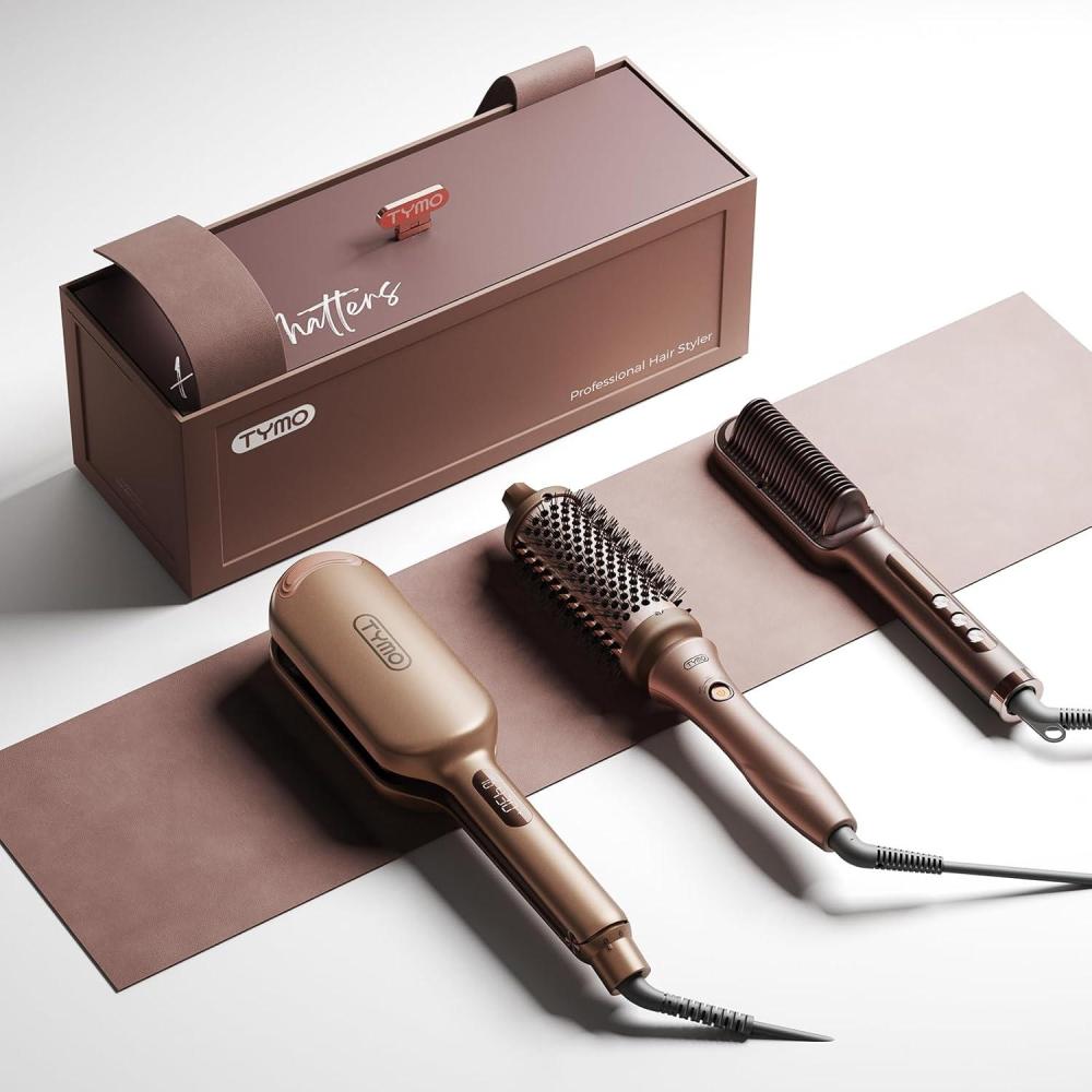 image:imageTYMO Limited Edition Styling Set Include TYMO ROVY Hair Crimper Wave Curling Iron amp Ring Plus Straightener Brush amp STYLUX Thermal Brush 3 in 1 Ionic Hair Curler Tool Set for Women