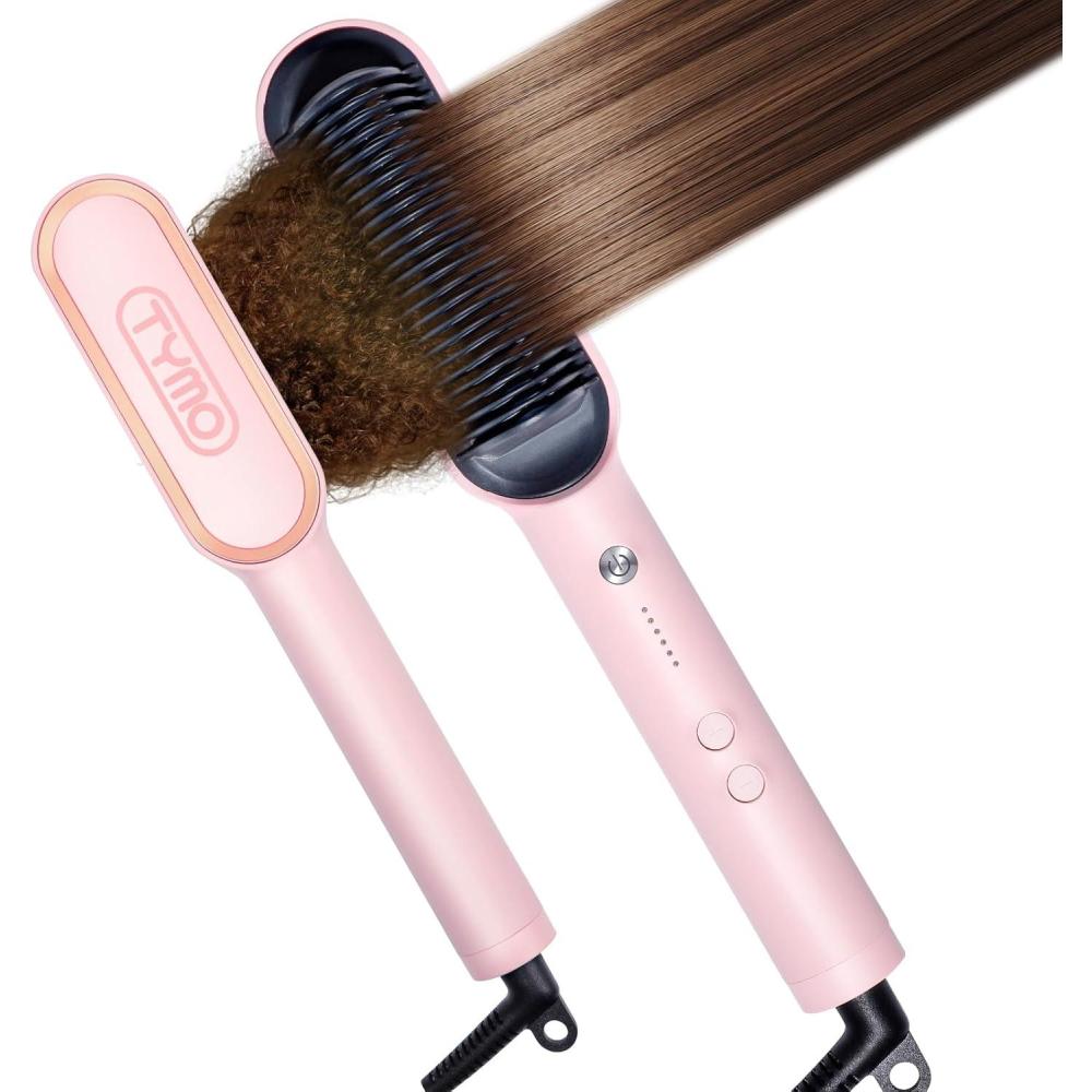 image:imageTYMO Ring Hair Straightener Brush Hair Straightening Iron with Builtin Comb 20s Fast Heating amp 5 Temp Settings amp AntiScald Perfect for Professional Salon at Home Sakura PinkSakura Pink