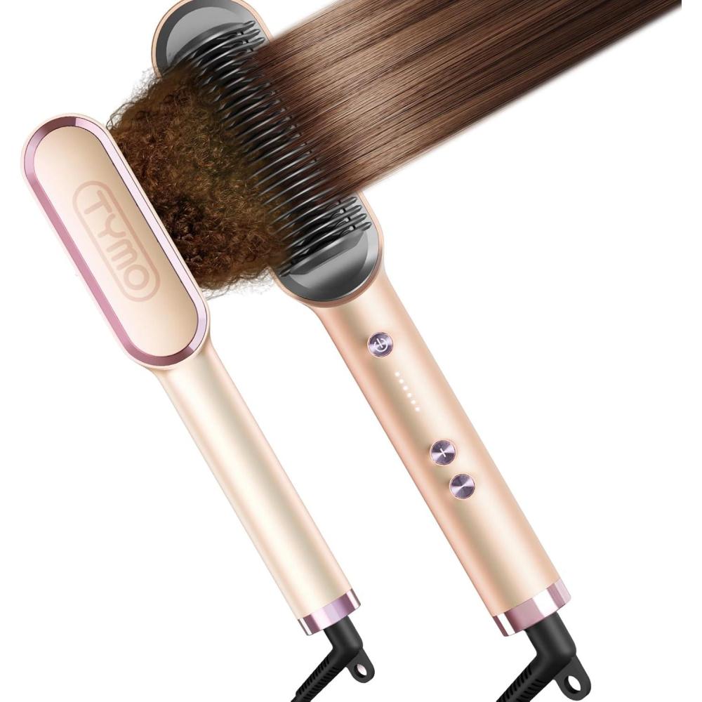 image:imageTYMO Ring Hair Straightener Brush Hair Straightening Iron with Builtin Comb 20s Fast Heating amp 5 Temp Settings amp AntiScald Perfect for Professional Salon at Home Sakura PinkPeach
