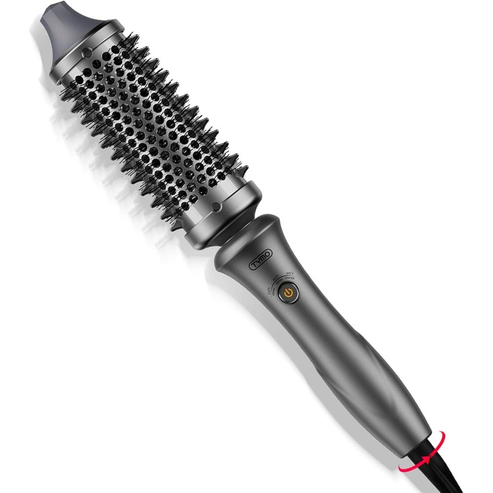 image:imageTYMO Thermal Brush Curling Brush  STYLUX 15 Inch Blowout Volumizer with FlexiFit for Hair Straightening Heated Round Styler Tool Hair Straightener and Curler 2 in 1 Dual Voltage GoldMetallic Gray
