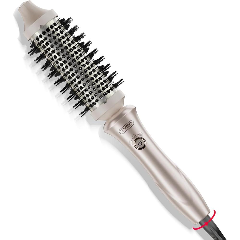 image:imageTYMO Thermal Brush Curling Brush  STYLUX 15 Inch Blowout Volumizer with FlexiFit for Hair Straightening Heated Round Styler Tool Hair Straightener and Curler 2 in 1 Dual Voltage GoldGold