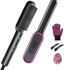 Hair Straightener Brush, TYMO Ring Hair Straightener Comb Straightening Brush for Women with 5 Temps 20s Fast Heating & Dual Voltage, Black(Black)