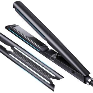TYMO 2.0 Flat Iron Hair Straightener for Women – 1” Long Ceramic Professional 2 in 1 Straightener and Curler for Fast, Smooth Styling, Innovative Hollow Design to Boost Curls, 500M Ionic, Black(Black)