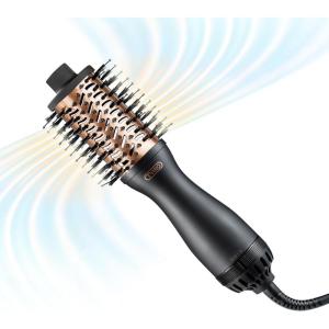 TYMO 2.0 Hair Blow Dryer Brush – Blowout Hot Air Brush, One Step Volumizer, Upgraded 2 Inch Barrel Roller Curling Styler, 3X Faster Drying, 0.6 lb Lightweight, Straightener Curling in One, Gold(Black)