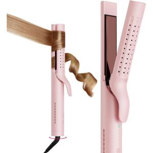 TYMO Airflow 2.0 Curling Iron Flat Iron – Hair Straightener and Curler 2 in 1, 1.25 Inch Curling Wand for Long Short Hair, Dual Voltage for Travel, 54 Million Ionic, Anti-Tangle, 5 Temps, Pink(Pink)
