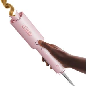 TYMO Automatic Rotating Curling Iron – TYMO CURLPRO Beach Waves Curling Wand, Portable Hair Curler, 500 Million Ionic, Dual Voltage & Lightweight for Travel, Ceramic Coating, 1 Inch, Metallic Gray(Pink)