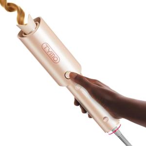TYMO Automatic Rotating Curling Iron – TYMO CURLPRO Beach Waves Curling Wand, Portable Hair Curler, 500 Million Ionic, Dual Voltage & Lightweight for Travel, Ceramic Coating, 1 Inch, Metallic Gray(Peach)