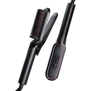 TYMO Flat Iron Hair Straightener Brush 2 in 1, 200M Ions Hair Straighteners for Women, Ceramic Dual Voltage Straightening Hot Comb for Anti-Frizz Straights, Waves, Curl, 3X Less Heat Damage, Black(Black)