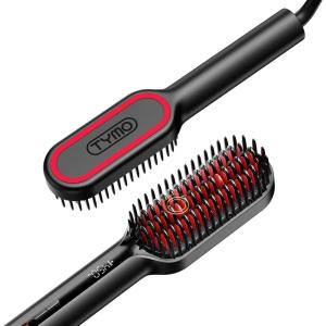 TYMO Hair Straightener Brush – Upgraded Ionic Compact Straightening Brush for Women with Wave-Design Bristles, Fast, Smooth Styling, Lightweight Hot Comb & Travel Flat Iron, 1 Billion Ions, Black(Black)