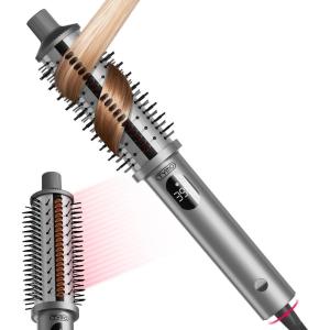 TYMO STYLUX PRO Thermal Brush Curling Brush, 1.5 Inch Blowout Heated Round Volumizer, Hair Straightener and Curler 2 in 1, 800M Negative Ion for Smoother, LCD Display, 5 Temp, Dual Voltage, Gold(Gray)