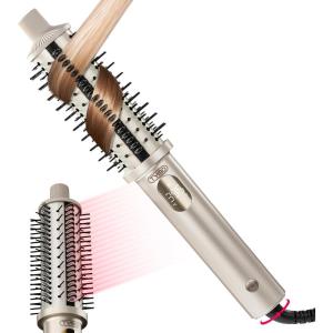 TYMO STYLUX PRO Thermal Brush Curling Brush, 1.5 Inch Blowout Heated Round Volumizer, Hair Straightener and Curler 2 in 1, 800M Negative Ion for Smoother, LCD Display, 5 Temp, Dual Voltage, Gold(Gold)
