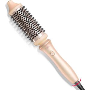 TYMO Thermal Brush Curling Brush – STYLUX 1.5 Inch Blowout Volumizer with Flexi-Fit for Hair Straightening, Heated Round Styler Tool, Hair Straightener and Curler 2 in 1, Dual Voltage, Gold(Sakura Pink)