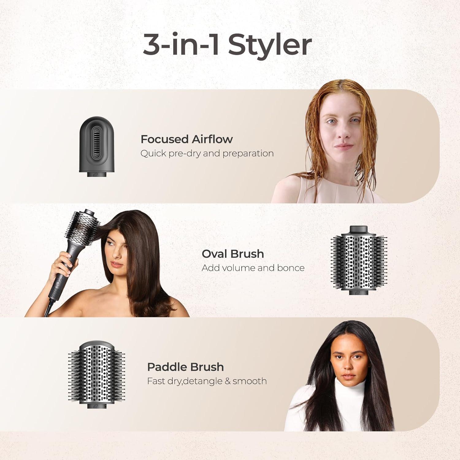 image:imageTYMO Hair Dryer Brush Blow Dryer Brush in One Hot Air Brushes with 3 Barrels as Dryer Volumizer Straightener MultiStyler 110000 RPM HighSpeed Motor Air Wrap 200M Negative Ions for FrizzFree