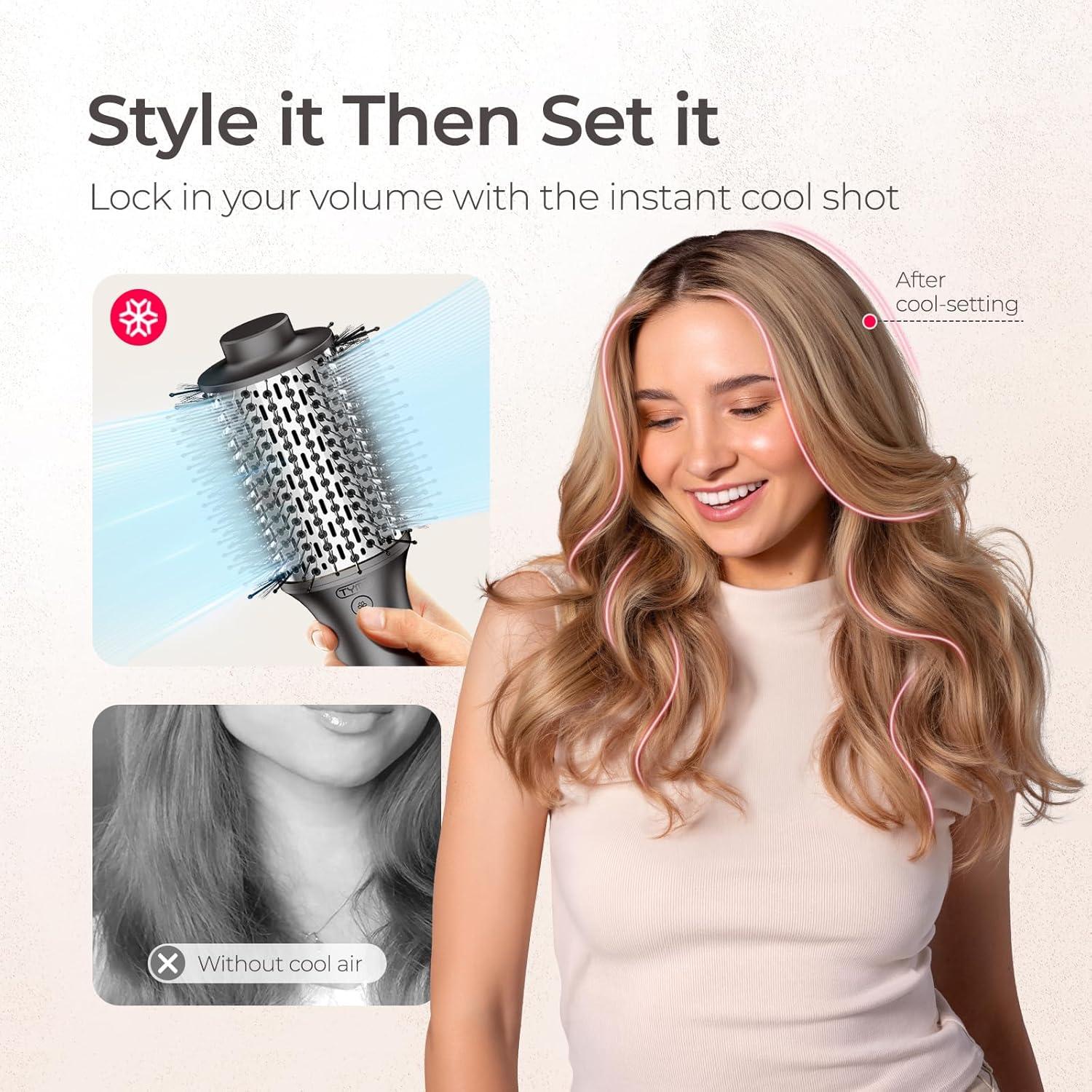 image:imageTYMO Hair Dryer Brush Blow Dryer Brush in One Hot Air Brushes with 3 Barrels as Dryer Volumizer Straightener MultiStyler 110000 RPM HighSpeed Motor Air Wrap 200M Negative Ions for FrizzFree