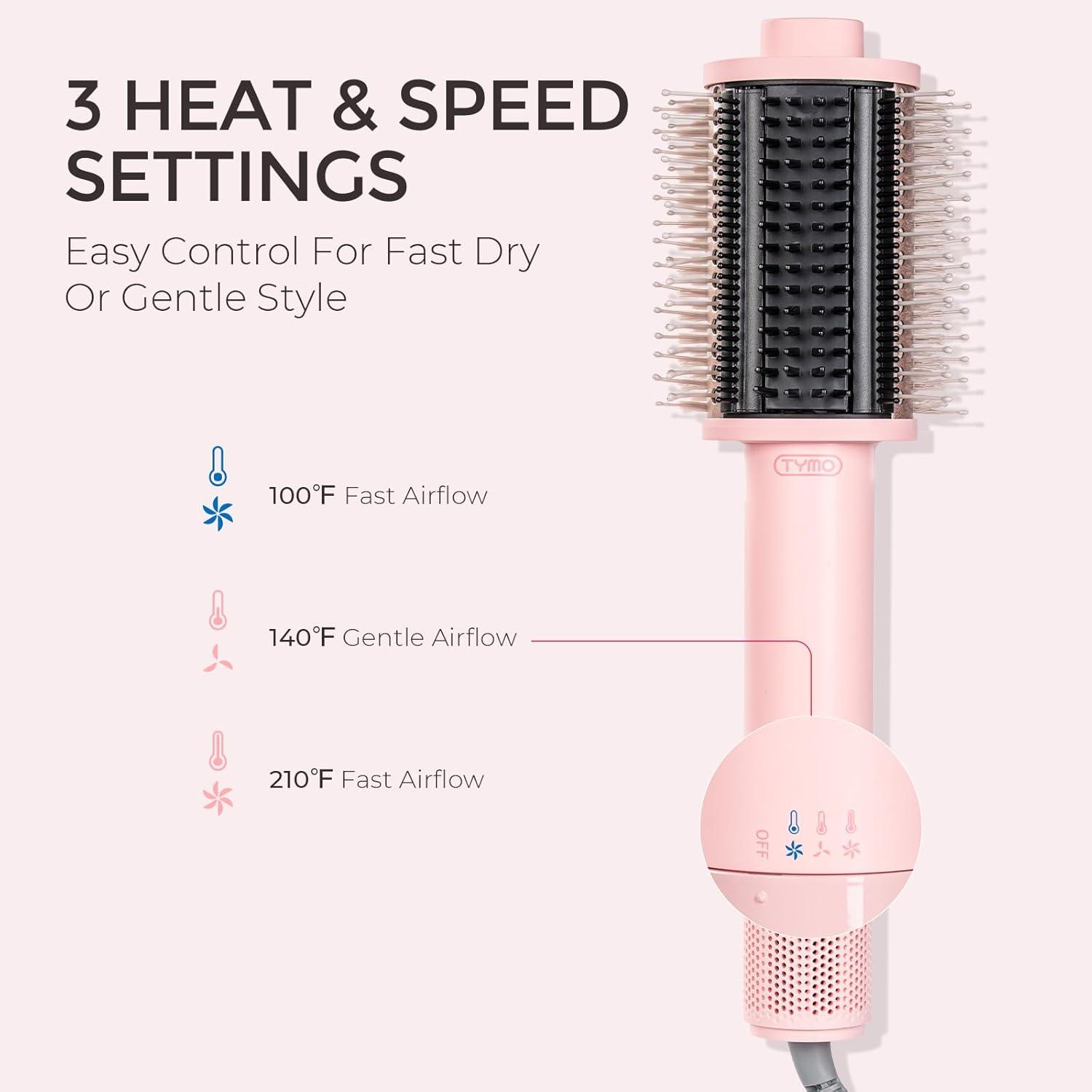 image:imageTYMO 40 Hair Blow Dryer Brush Lightweight 3X Faster Drying 5in1 Ionic Blowout Hair Dryer Brush Adds Shine Volume amp Fullness for Smooth AntiFrizz Straight Curl amp Blowout Styles GoldPink