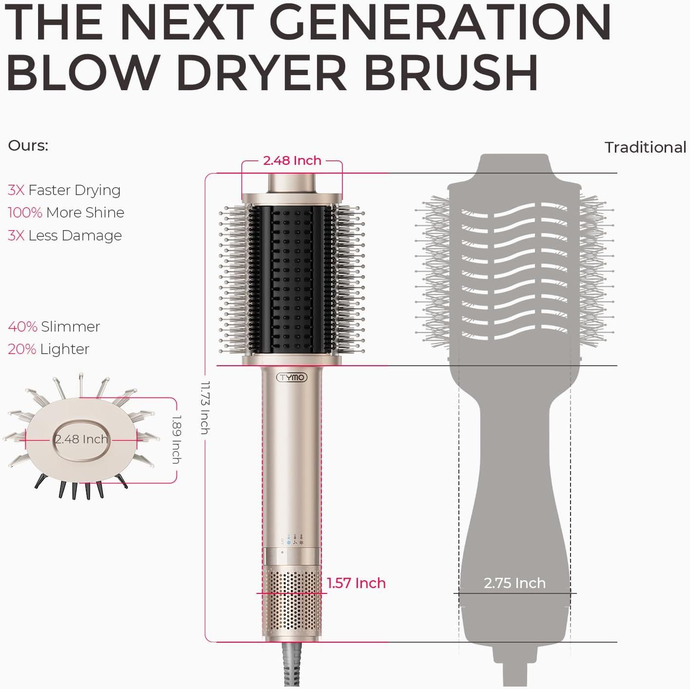 image:imageTYMO 40 Hair Blow Dryer Brush Lightweight 3X Faster Drying 5in1 Ionic Blowout Hair Dryer Brush Adds Shine Volume amp Fullness for Smooth AntiFrizz Straight Curl amp Blowout Styles GoldGold