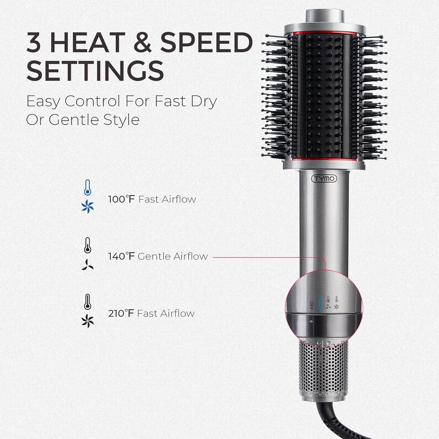 image:imageTYMO 40 Hair Blow Dryer Brush Lightweight 3X Faster Drying 5in1 Ionic Blowout Hair Dryer Brush Adds Shine Volume amp Fullness for Smooth AntiFrizz Straight Curl amp Blowout Styles GoldMetal Grey