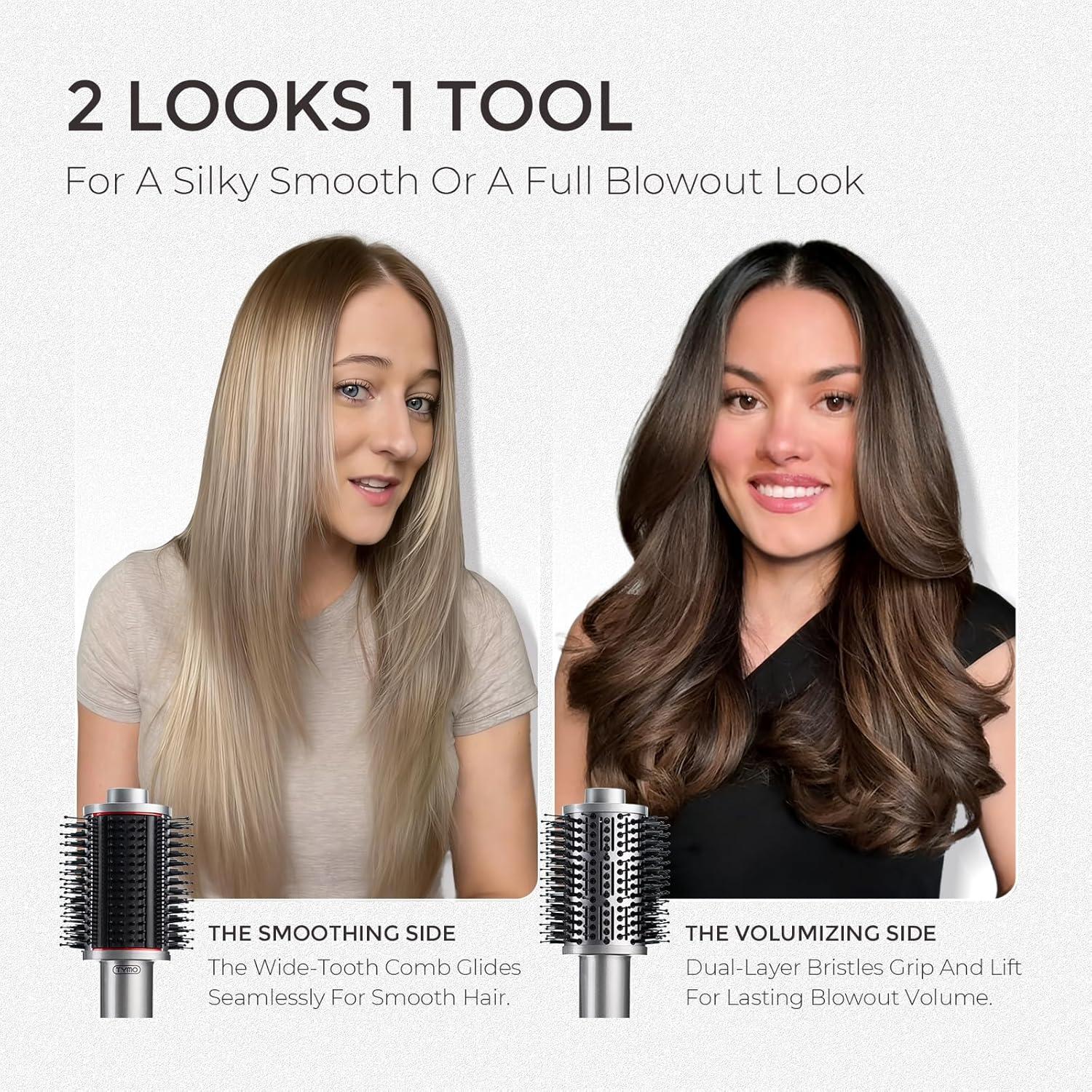 image:imageTYMO 40 Hair Blow Dryer Brush Lightweight 3X Faster Drying 5in1 Ionic Blowout Hair Dryer Brush Adds Shine Volume amp Fullness for Smooth AntiFrizz Straight Curl amp Blowout Styles GoldMetal Grey