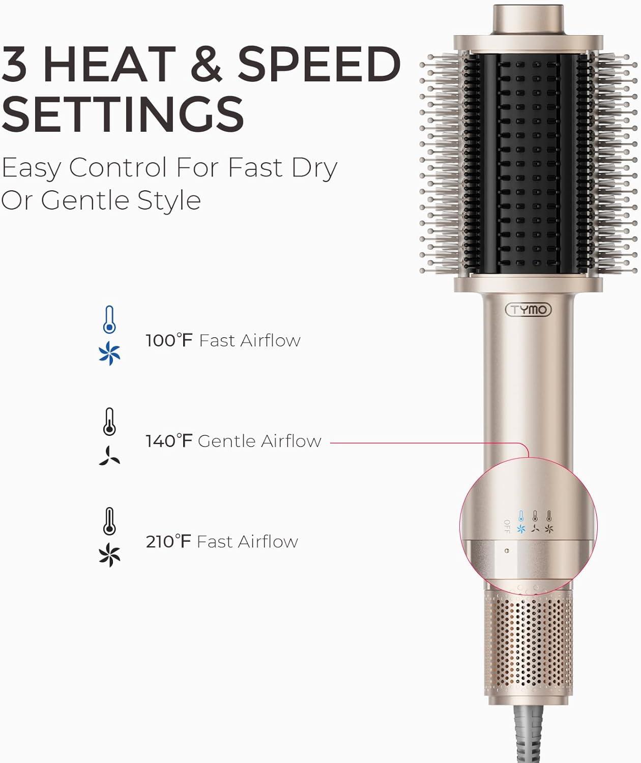 image:imageTYMO 40 Hair Blow Dryer Brush Lightweight 3X Faster Drying 5in1 Ionic Blowout Hair Dryer Brush Adds Shine Volume amp Fullness for Smooth AntiFrizz Straight Curl amp Blowout Styles GoldGold